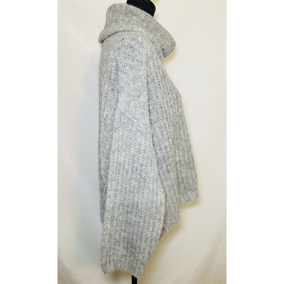 Free People Alpaca Blend Gray Open Knit Turtleneck Oversized Sweater Women SMALL - Picture 4 of 10